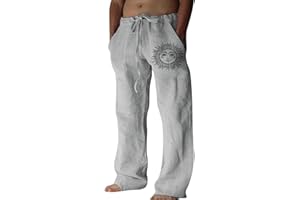 PUIMENTIUA Pantaloni Lino Uomo Estivi Larghi, Pantaloni Uomo Leggeri, Pantaloni Lino Cotone, Pantaloni Jogging Uomo, Pantaloni Casual Spiaggia, Abbigliamento da Casa