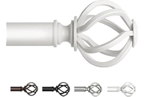 USFOOK White Curtain Pole 80 to 148 cm, 22 mm Voile Curtain Poles for Eyelet Curtains, Decorative Curtain Rods for Windows, Living Room, Twisted Cage Finials