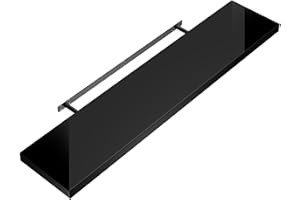 Shelfinity 1pc Black Floating Shelves for Wall | 110cm High Gloss Modern Wall Shelves | For Bedroom Living Room Bathroom Kitchen Office | Floating Shelf Unit Ideal for Display & Storage