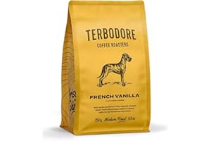 Terbodore | French Vanilla Ground Coffee | 250g Bag | Delicious Vanilla Flavour | Subtle Aroma | Premium Grade | Filter | Medium Roast | Home or Cafe | French Vanilla Ground Coffee