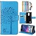 Produktbild LEMORRY LG K8 (2017) / LG X300 / LG M200N Hülle Tasche Ledertasche Beutel Haut Slim Bumper Schutz Magnetisch mit Kartenschlitz Weich innere TPU Silikon Flip Cover Schale Handyhülle für LG K8 2017 mit Handschlaufe, Glücksbär Baum (Blau)