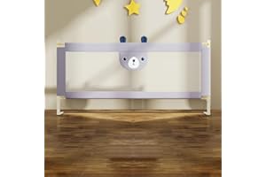 Joyeuse Planet Barrière de Lit Bébé - Barrière de Sécurité 140-200 cm, Réglable 30 Niveaux, Cadre Métallique Anti-Chute, Tissu Respirant Gris Clair avec Motif Mignon, Notice Incluse (160 cm)