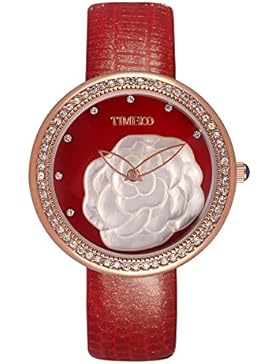 Time100 NEU Armbanduhr Damenuhren Mädchenuhr Junguhr Leder rund Rot #W50279L.03A