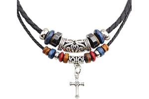 SCJJZ naszyjniki męskie, naszyjnik męski, pomysły na prezent dla mężczyzn, biżuteria męska, wisiorek męski, skórzany naszyjnik męski z wisiorkiem w kształcie krzyża, 50CM, Stal nierdzewna Skóra