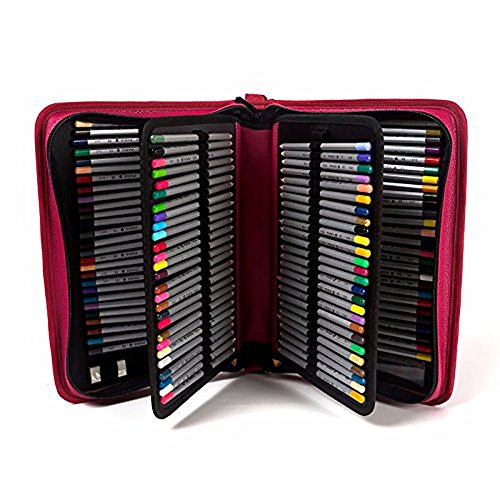 Yimoji Federmäppchen, Etui, PU-Leder, großes Fassungsvermögen für 160 Stifte, für Kunst und Malerei rot - 4