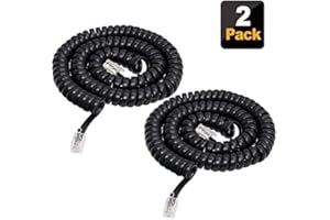 SHONCO Cable de TeléFono 4M 2Paquetes,4p4c en Espiral de 0.45 a 4M de Cable Receptor de TeléFono Fijo en Espiral Rj9 (Negro)