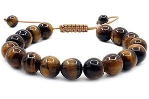 KEBONDS Jarodiso Pulsera de Piedras Preciosas Hechas a Mano Ajustables Trenzadas de Piedra de Ojo de Tigre de 10 mm para Hombres y Mujeres