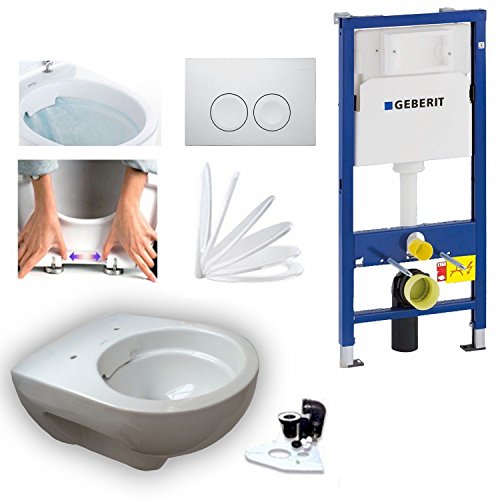 Geberit Duofix Vorwandelement mit Delta 21, Keramag Renova Nr. 1, rimfree, Spülrandlos, Tiefspül-WC, inkl. Sitz und Beschichtung
