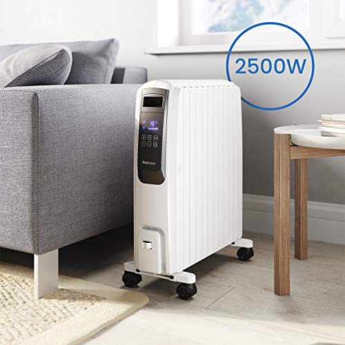 Pro Breeze Radiateur Numerique à Bain d'Huile avec 10 Colonnes, Minuteur Intégré, 4 Puissances de Chauffage,Thermostat, 2500W, Télécommande