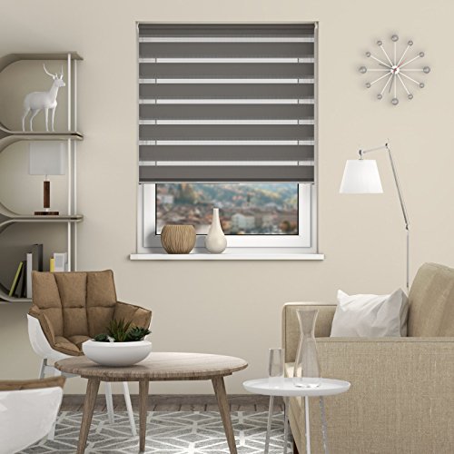 DESWIN Rollos – Set: Doppelrollo + Premium-Klemmhalter – 85 x 160 cm GRAU – (KlemmFix Duorollo mit Metallkette, Rollo-Magnete, Halter zum Schrauben) - 3