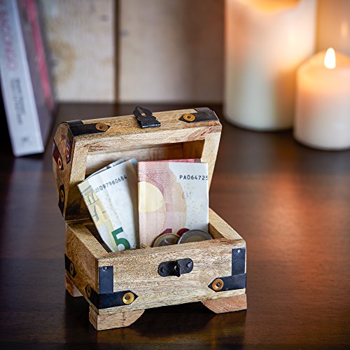 Kleine Holztruhe (Holzkiste) als Schatztruhe – mit Gravur zur Hochzeit – Unser Hochzeitsschatz – Schmuckkästchen, Aufbewahrungsbox, Bauernkasse oder Spardose – helles Holz- 10 cm x 7 cm x 8,5 cm - 3