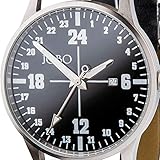 JOBO Unisex Armbanduhr '24-Stunden-Uhr' Quarz Analog Edelstahl Leder