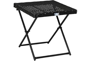 EVRE Capri Black Folding Rattan Square Wicker Weaved Outdoor Side Table for Bistros Balconies Gardens 40H x 40L x 40W cm Small Metal Framed Side Table