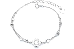 Belons Damen Armband Kleeblatt 925 Sterling Silber Zirkonia Vierblättrige Kleeblatt Charm Armband Mädchen Armkette Armkettchen Kinder Fußkettchen