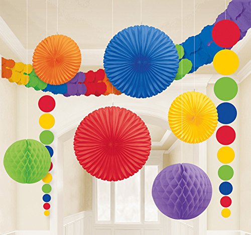 Amscan 243568-90-55 – Hängedekoration Set, Regenbogen, 9-teilig, bunt - 2