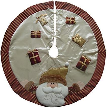 Maggy Kay Luxury Gold and Cream Santa Christmas Tree Skirt Floor Protector Tree Apron Handmade