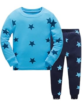 Tkiames Jungen Schlafanzug Pyjama Sterne Sleepwear Langarm Hausanzug Baumwolle Kinder Nachtwäsche 98 104 110 116...