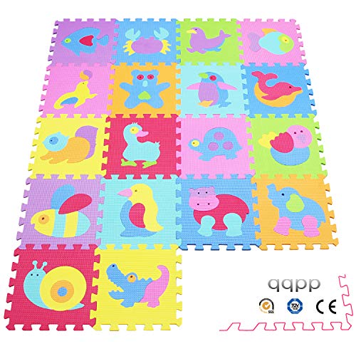 qqpp Alfombra Puzzle para Niños Bebe Infantil - Suelo de Goma EVA Suave. 18 Piezas (30*30*0.9cm), Animales. QQP-1419a18N