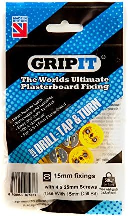 GripIt 2015 Worlds Ultimate Plasterboard Fixing Yellow 15mm 8 Pack with 25mm Screws