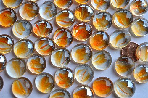 40 St. Glasnuggets a 13-16 mm Deko Mosaiksteine transparent orange marmoriet -gemustert ca. 110g.