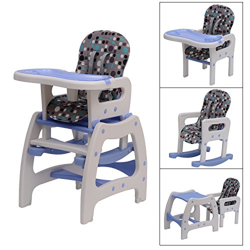 HOMCOM Baby Toddler Rocking Feeding Highchair Booster Seat Multifunctional 3-in-1 Chair+Table+Rocking Base (Blue)