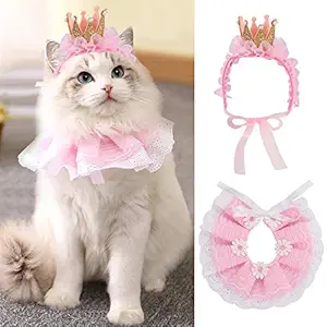 Legendog Dog Bandana, Princess Pet Costume for Cats and Small Dogs, Fashion Lace Dog Scarf with Hats for Dogs, Cat Bandana with Cat Crown, Dog Bibs - Party Hats for Dogs