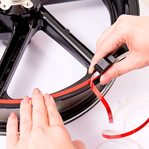 Motoking Felgenrandaufkleber mit Montagetool für Ihr Motorrad in ROT REFLEKTIEREND / 6 mm / für 10″ bis 25″ - 3