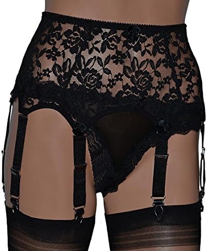 Black 8 Strap Suspender Belt/Garter Belt in All Lace Vintage Style Sizes S - XXL