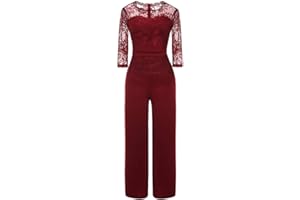 Susenstone Femme ÉTé Jumpsuit En Dentelle Bodysuit Combishort Manches Longues Romper Casual Pantalon Combinaison Chic Pour SoiréE Cocktail