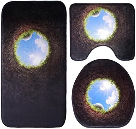 FALAIDUO Non-Slip Ocean Style Pedestal Rug + Lid Toilet Cover + Bath Mat for Bathroom (Brown 1)