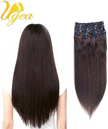 Ugeat #2 Darkest Brown Full Head Clip in Extensions 20inch 7pcs 100% Remy Brazilian Straight Human Hair Extensions 120g