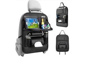 Jbsceen Protector de respaldo de piel sintética, organizador de asiento de coche y soporte para iPad mini, uso universal como bandeja de mesa, mesa de comedor plegable para niños