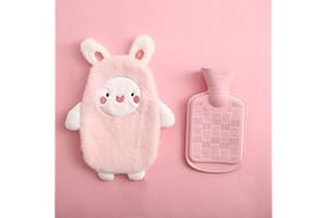 ROIMOE Premium Wärmflasche mit Weichem Bezug Abnehmbare 0.5 Liter Kinderwärmflasche Sichere und Haltbare Naturkautschuk Warm Hot Water Bottle Beste Geschenk(Hase-Rosa)