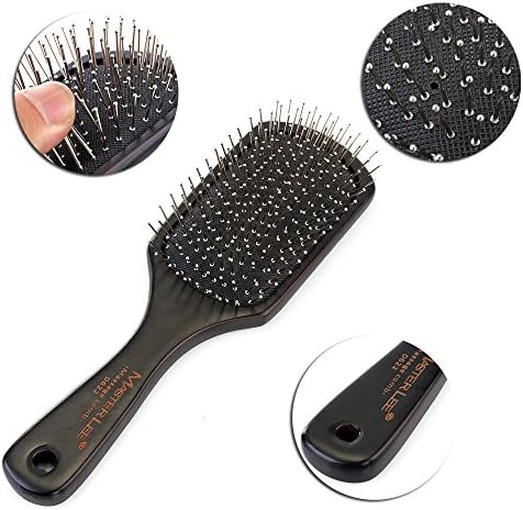 Neverland Beauty Anti-Static Comb Black Paddle Cushion Massage Hairbrush with Stainless Steel Teeth