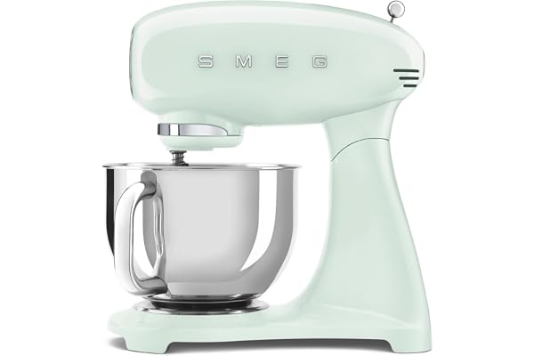 Smeg, Robot Pâtissier SMF03PGEU, 10 Niveaux de Vitesse, Fonction Mise en marche progressive, Bol 4,8 L, Verrouillage Moteur de Sécurité, 3 Batteurs, Crochet et Couvercle Fournis, 800W, Vert d'Eau