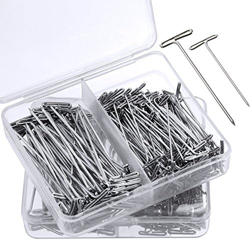 Wig T-pins with Plastic Transparent Package Box, mSure 150 Pack Wig T-pins for Holding Wigs and Hair Extensions on Wig Head (100 Pack 38mm and 50 Pack 51mm)