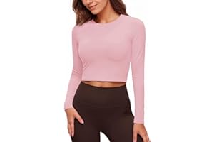 Fisoew Damska koszulka sportowa z długim rękawem, okrągły dekolt, do jogi, do treningu, slim fit