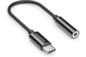 deleyCON Adaptador de Audio USB-C a Jack 3,5mm - Chip DAC & TRRS - Conector USB Tipo-C a Puerto Jack - Compatible con Smartphone, Tablet, Auriculares, Altavoces - Negro