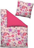 Biberna 85094/178/004, Housse de couette DELUXE, beige, rose, violet, 155x220 cm + 1 taie d'oreiller 80x80 cm