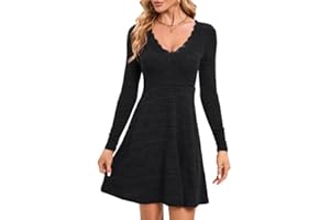 Clearlove Strickkleid Damen V Ausschnitt Winterkleider Gestreift Ausgestelltes Midikleid Freizeit Winter Kleid Weich PulloverKleid