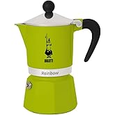 Bialetti - Rainbow: 3 Cups Ocak &Uuml;st&uuml; Espresso Pişirici - 130ml - Yeşil Renk - Al&uuml;minyum G&ouml;vde - Patentli G&uuml;venlik Valfi - T&uuml;m