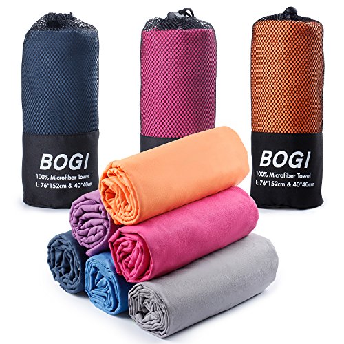 BOGI Toalla de Microfibra para Viajes y Deportes -81cmx182cm+40cmx40cm - Secado rápido, Ligero, Absorbente, Suave - Ideal para Gimnasio,baño,Yoga, Fitness, acampadas + Bolsa de Viaje(XL:Orange)
