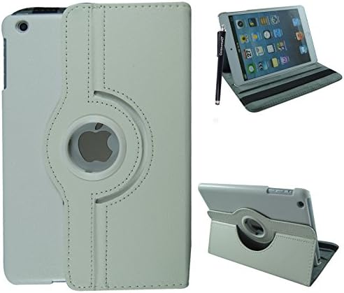 For Apple Ipad Mini 2 Smooth Simple Plain White 360° Degree Rotating Printed PU Leather Stand Flip Case Cover Pouch + FREE STYLUS PEN By CONTINENTAL27