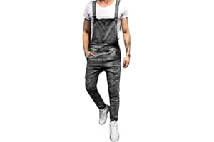 GUOCU Jeans Strappati per Uomo Slim Fit Salopette in Bretelles Pantaloni Tuta in Denim Salopette da Casual Lavoro