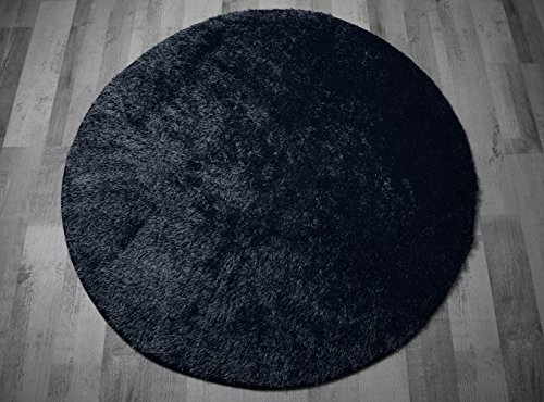 Hochflor Teppich Shaggy Flairy - Farbenfroh und Weich (180 cm Rund, Schwarz/Anthrazit)
