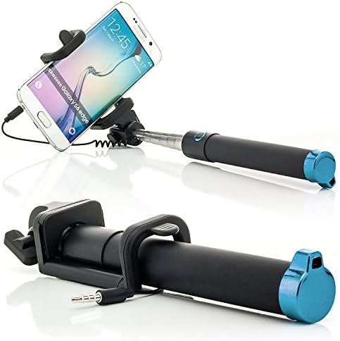 Saxonia Selfie Stick Pole with AUX Extendable Cable Control (No Bluetooth, No Battery) | Universal for Mobile Phone iPhone Samsung Galaxy and other Blue