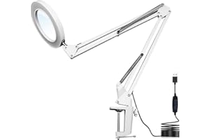 ULABLE LED Magnifying Lamp, Adjustable 10X Magnifier Desk Lamp with 3 Colors 4.13" Diameter Glass USB Magnifying Lamp with Adjustable Swivel Arm (White)