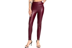 RIOJOY Faux Leather Leggings for Women Wet Look Full Length High Waist Leather Trousers