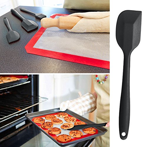 Silikon Teigschaber Küchenhelfer Set – Kleine Mixer Flexiblen Silikonschaber Backpinsel Topfset Kochbesteck – Küchengeräte Schmal Teigspachtel Backzubehör – mit stabilem Edelstahlkern zum Kuchen Backen und Mixen, Einteilig, 28cm in Schwarz - 3