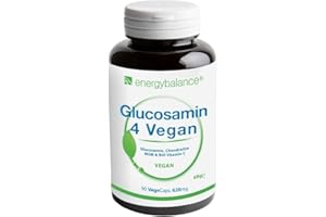 ‎ENERGYBALANCE Glucosamin 4 Vegan 620mg pro Kapsel - Vier vegane Inhaltsstoffe in einem zum Wohlbefinden: Glucosamin, Chondroitin, MSM (Methylsulfonylmethan) und Acerola-Vitamin C - 90 Kapseln